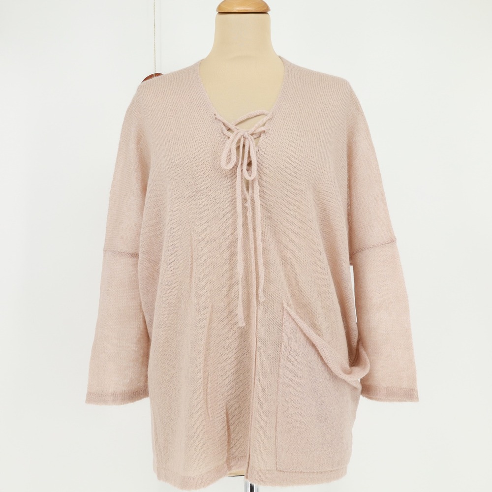 KERISMA Lightweight Lace Up‎ Front Knit Sweater Pink Size S/M Wool Mohair Blend
